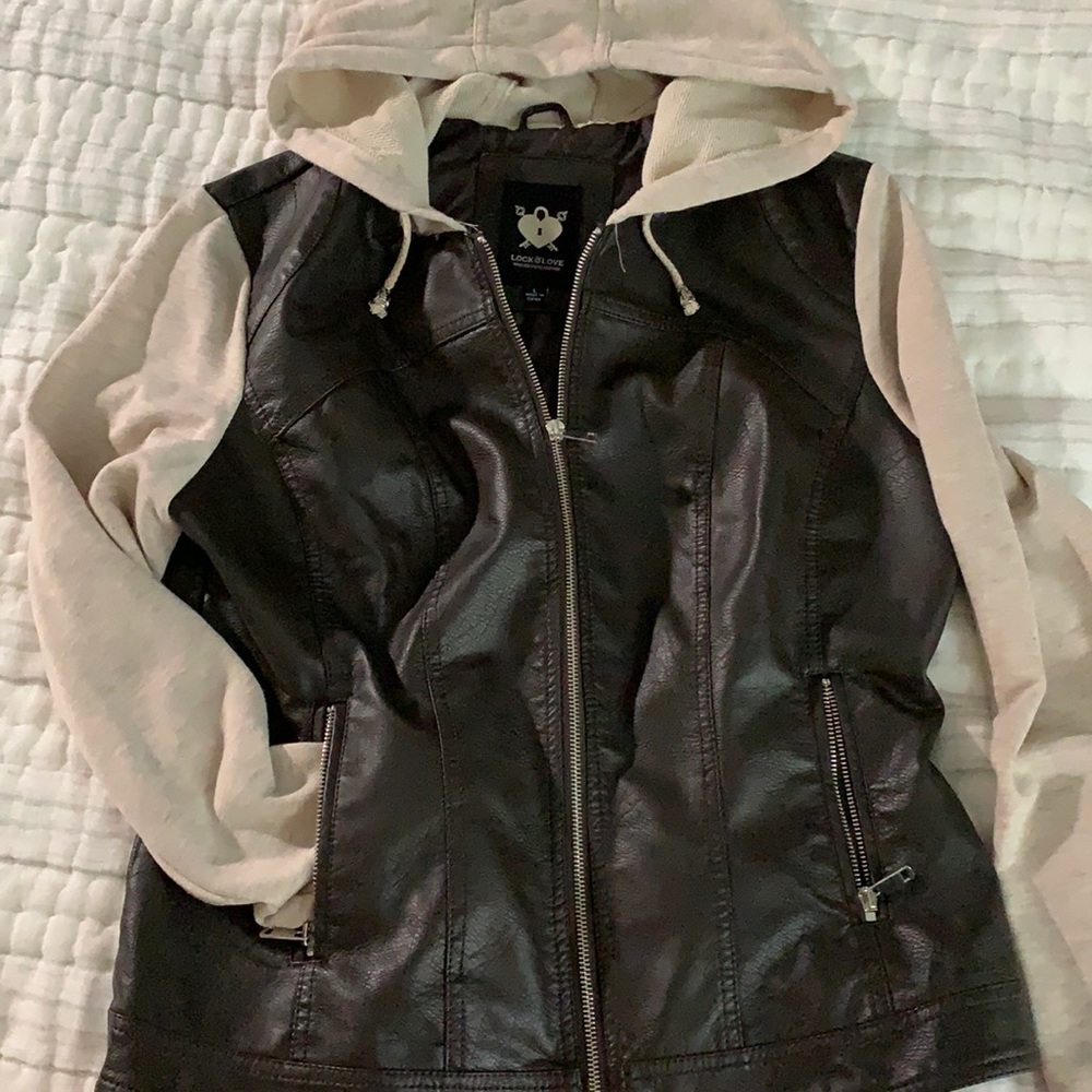 Lock and Love leather/fabric zipper jacket. Large
